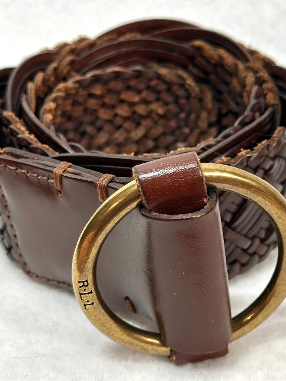 Lauren Ralph Lauren Genuine Leather Belt Womens Small Brown Braided Round Buckle